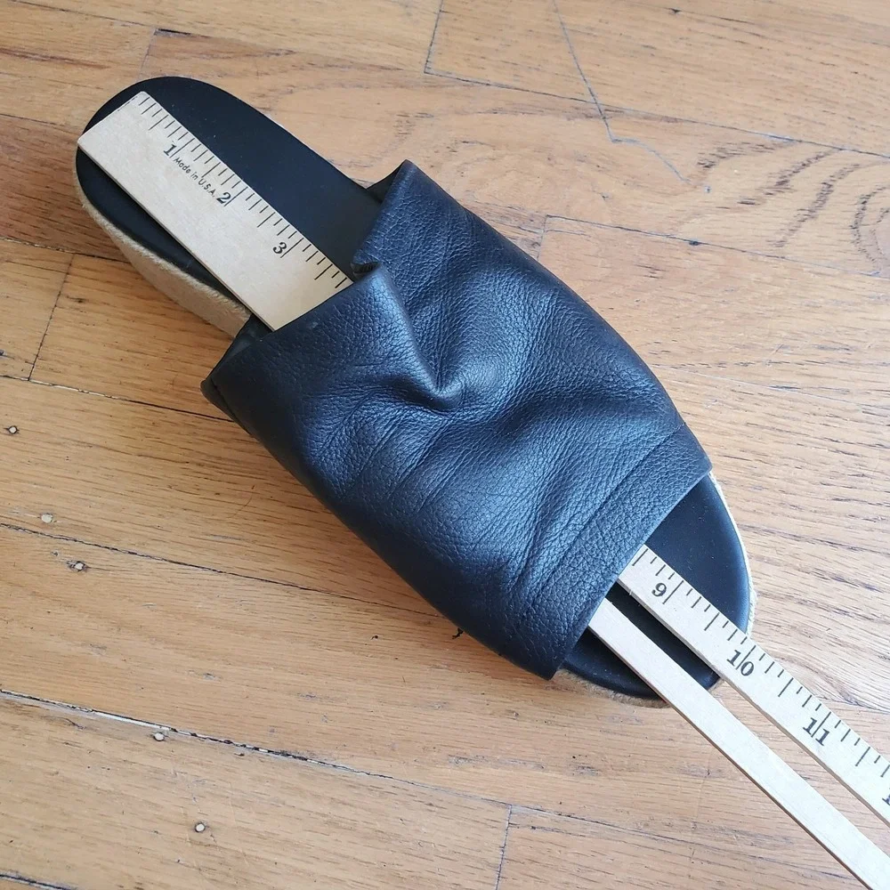 Vince Solana‎ Black Leather Platform Espadrille 9M Open Toe Slide On Minimalist